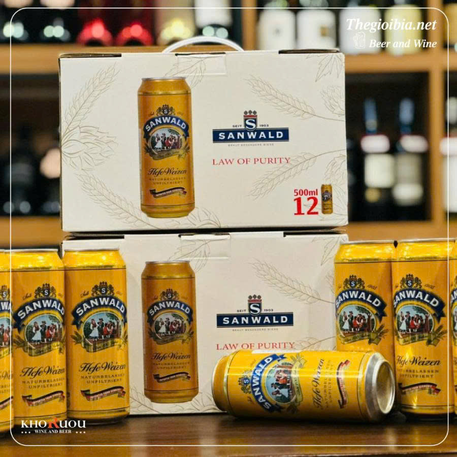 Bia Đức Sanwald Hefe Weizen 4,9% - Thùng 24 lon 500ml